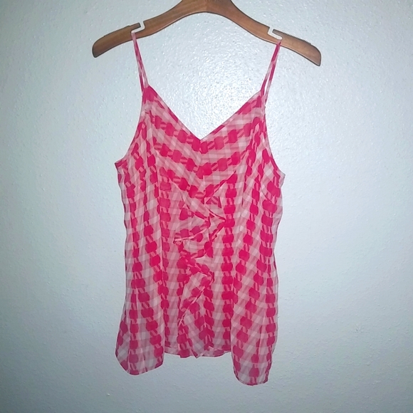 CAbi Tops - CAbi M Summer Houndstooth Center Ruffle Tank Top in Pink White
